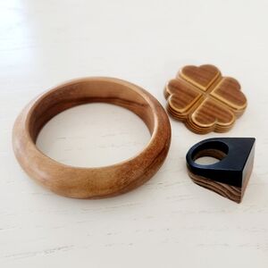 Vintage Bundle of Wood Jewelry-Bracelet, Ring, Pendant